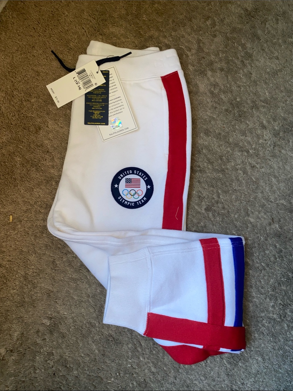 Ralph Lauren Kids White Sweatpants with Red & Blue Trim